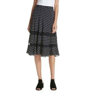 Lewit 100% Silk Midi Skirt A Line Polka Dot Lace Trim  Sz 6 NWT $299
